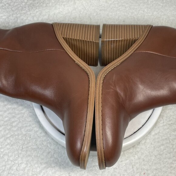 Marc Fisher Size 7.5 M Brown Leather Square Toe Block Heel Cushioned Booties - Picture 6 of 10